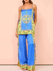 Floral Side Tied Cami and Pants Set OutfitFlow