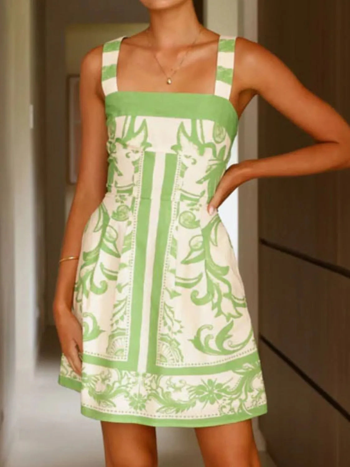 Printed Square Neck Midi Dress OutfitFlow