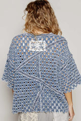 POL V-Neck Short Sleeve Top with Laser Cut Detail OutfitFlow