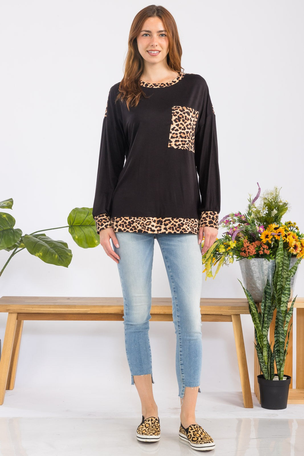 Outfit Flow - Celeste Full Size Leopard Round Neck Dropped Shoulder T-Shirt