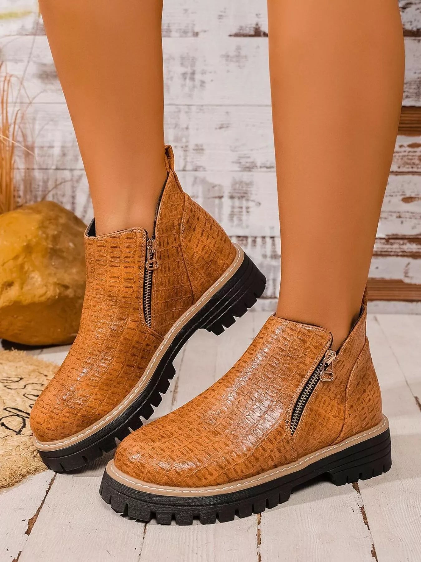 Round Toe Side Zip Ankle Boots OutfitFlow