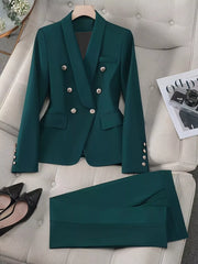 Double-Breasted Blazer & Pants Set Black Forest OutfitFlow