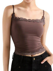 Lace Trim Cami Top Brown OutfitFlow