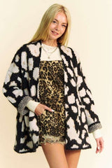 Davi & Dani Leopard Open Front Long Sleeve Cardigan