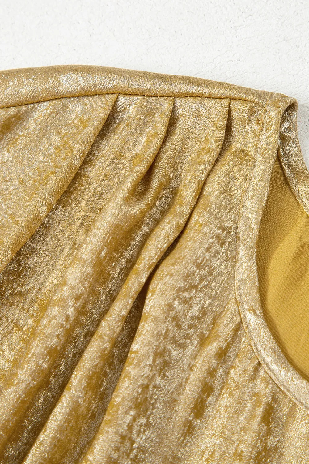 Metallic Gold Short Sleeve Casual Blouse OutfitFlow
