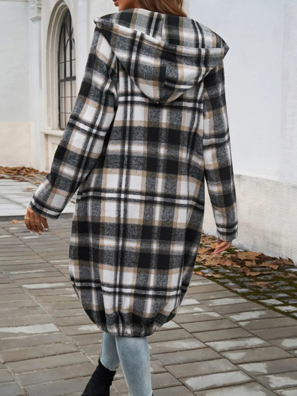 Devine Plaid Zip Up Hooded Coat Trendsi
