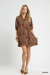 Umgee Full Size Leopard Print Mini Dress with Contrast Trim Plus Size Trendsi