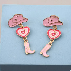 Cowgirl Boots Heart Dangle Earrings Pink onesize OutfitFlow