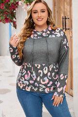 Outfit Flow - Plus Size Leopard Dropped Shoulder Long Sleeve Hoodie