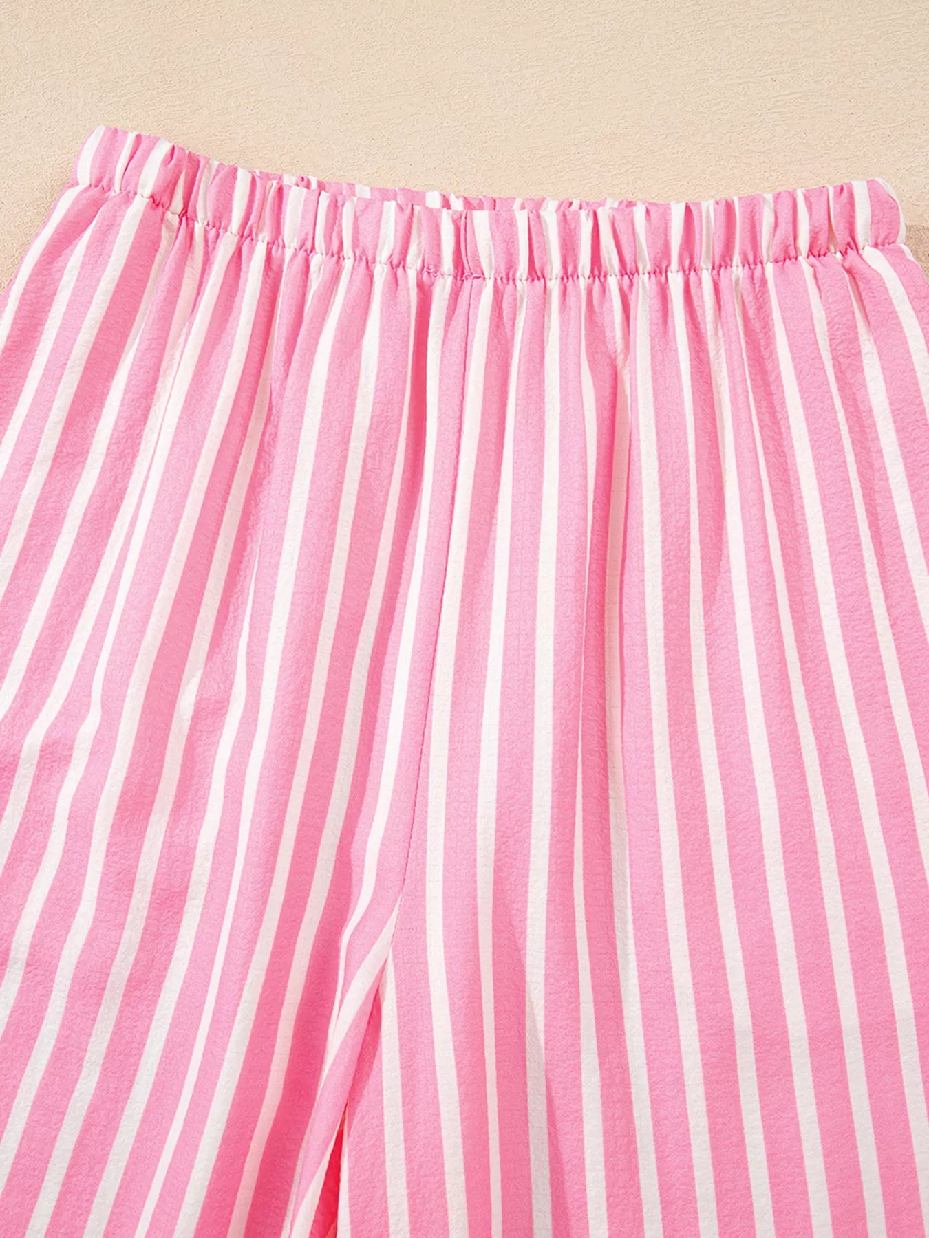 Stripe Buttoned Front Long Sleeve Top and Pants 2 Piece Sleepwear OutfitFlow