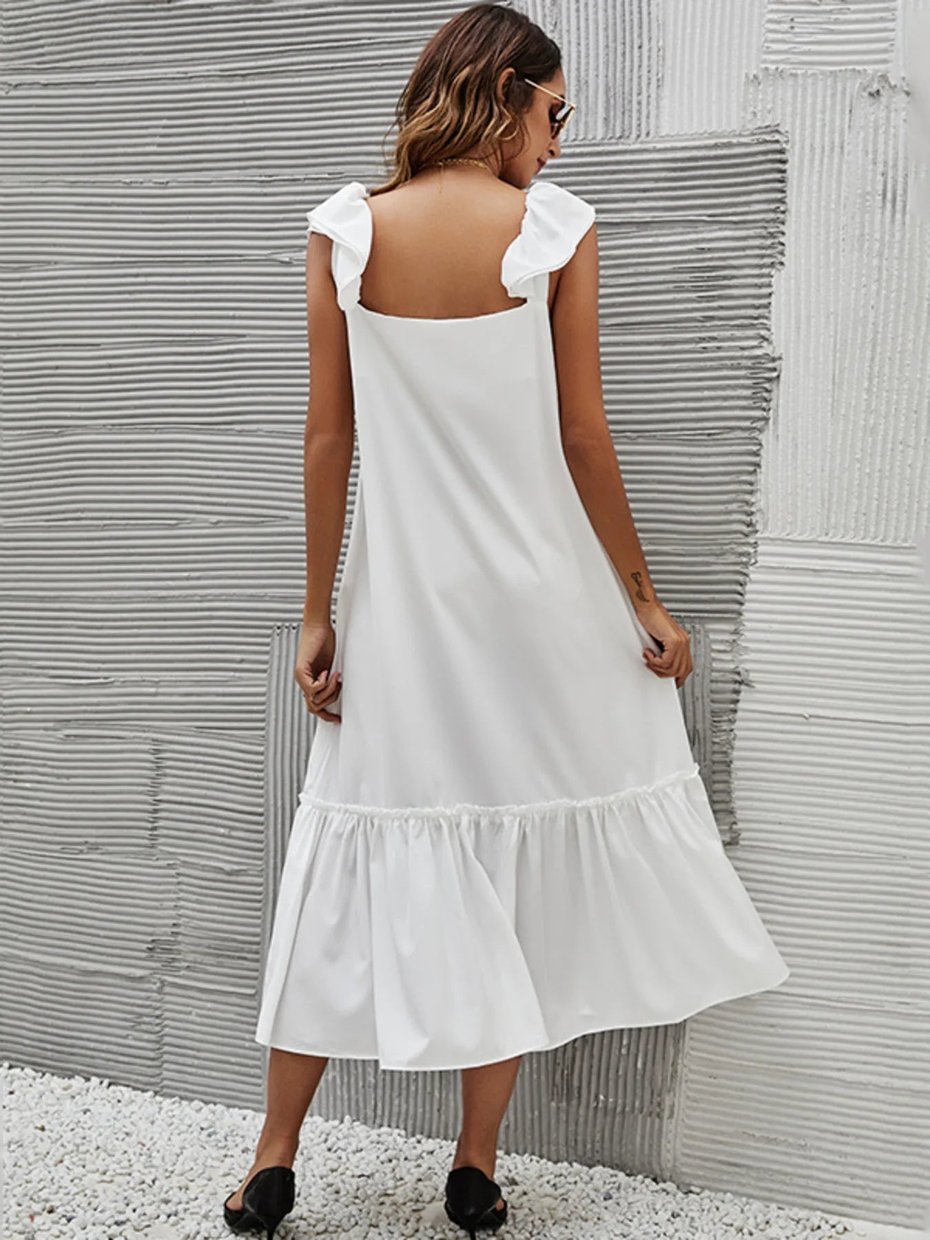 Full Size Ruffled Hem Midi Dress with Cap Sleeves Plus Size OutfitFlow