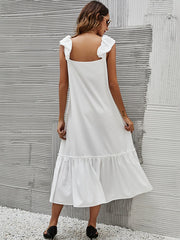 Full Size Ruffled Hem Midi Dress with Cap Sleeves Plus Size OutfitFlow