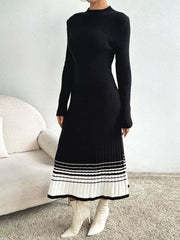 Ribbed Knit Sweater Dress with Striped Hem OutfitFlow