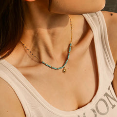Turquoise Beaded Sun Charm Necklace OutfitFlow