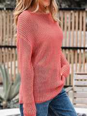 Crochet Hollow Out Long Sleeve Knit Top OutfitFlow