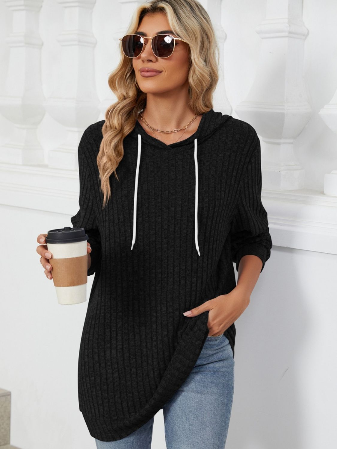 Outfit Flow - Drawstring Long Sleeve Hoodie