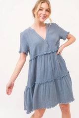And The Why Washed Frayed Detail Tiered Dress OutfitFlow