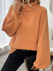Cable-Knit Turtleneck Long Sleeve Sweater OutfitFlow