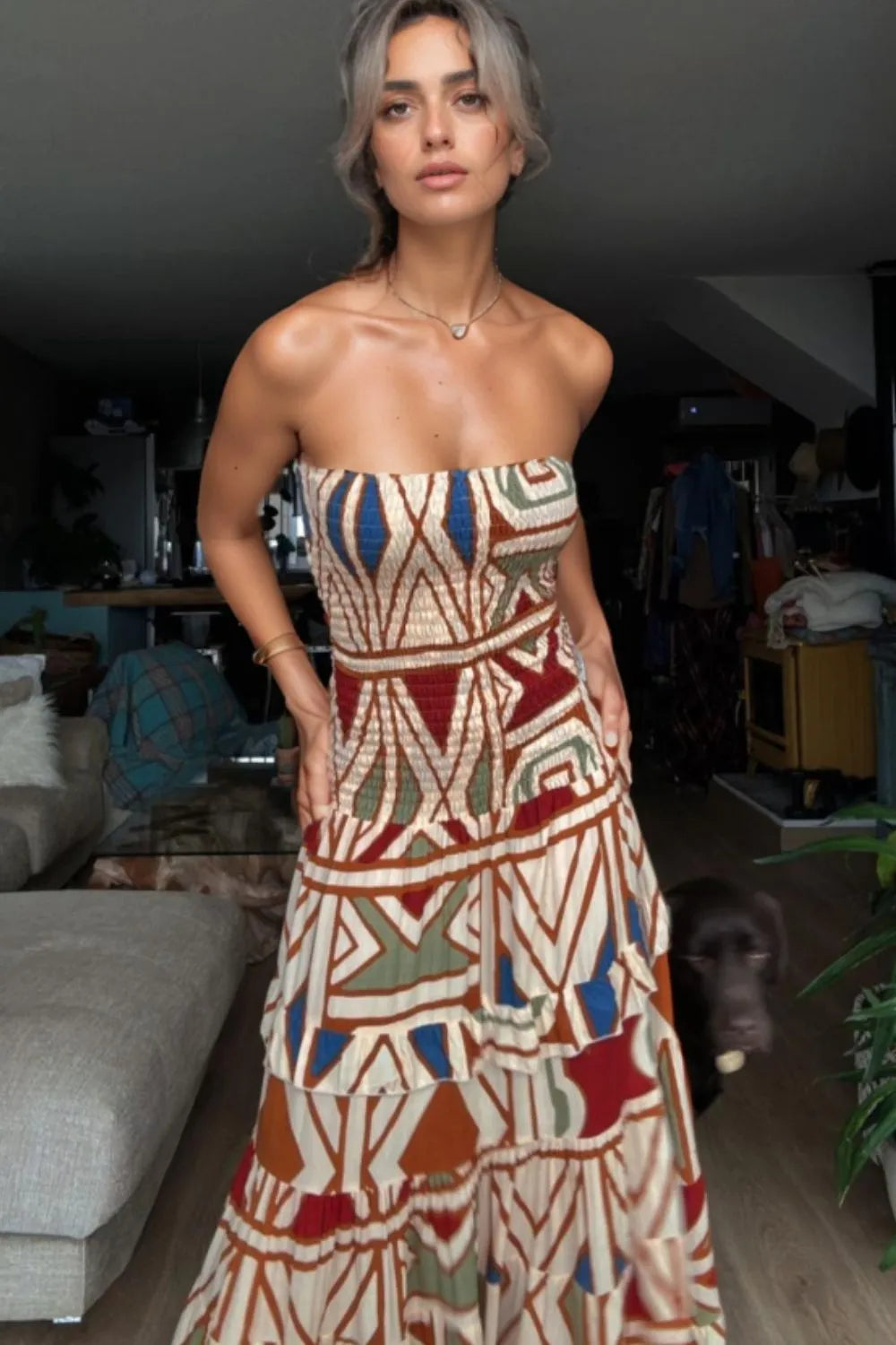 Smocked Printed Tube Dress OutfitFlow