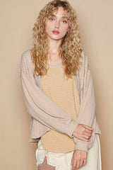 POL Round Neck Lace Detail Oversized Fit Top OutfitFlow
