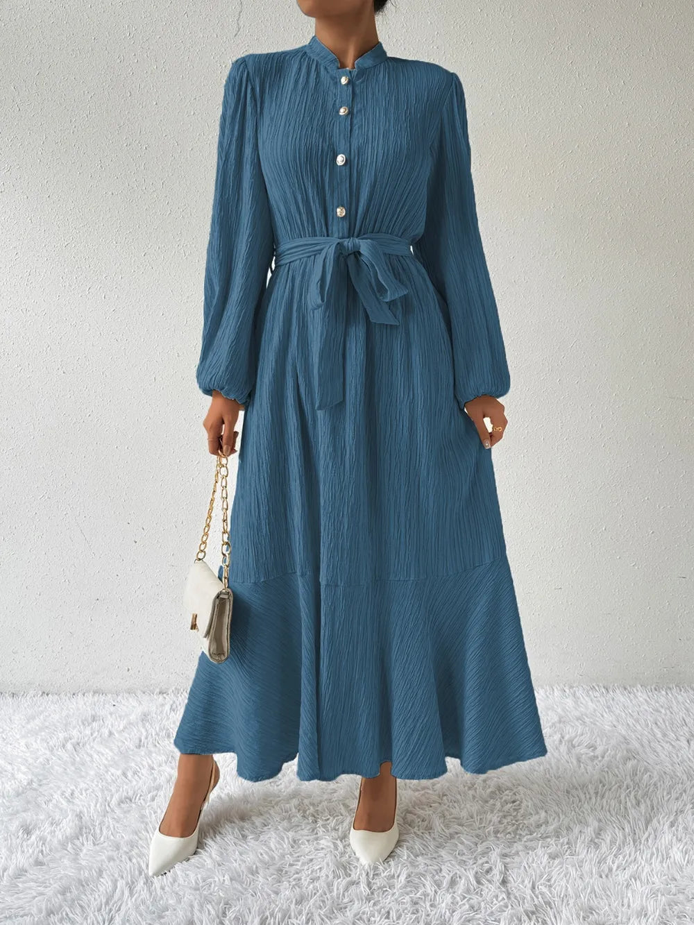 Honey Tie Waist Long Sleeve Dress OutfitFlow