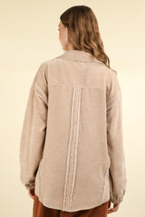 VERY J Mixed Media Button Down Raw Hem Jacket