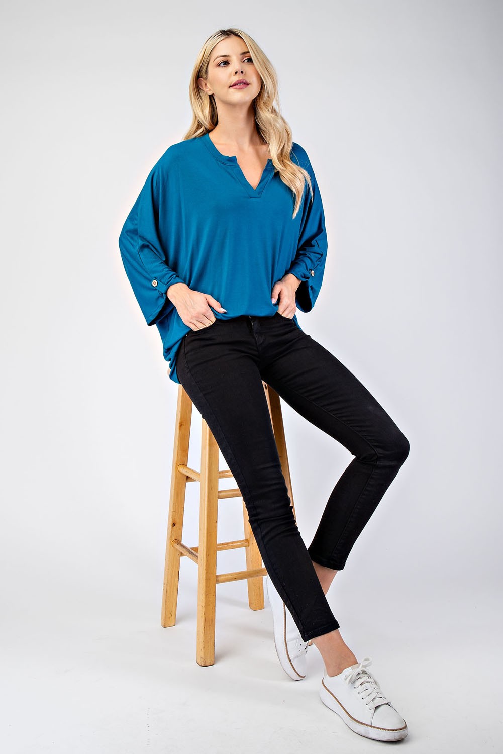 Outfit Flow - Celeste Full Size Notched Three-Quarter Sleeve Blouse