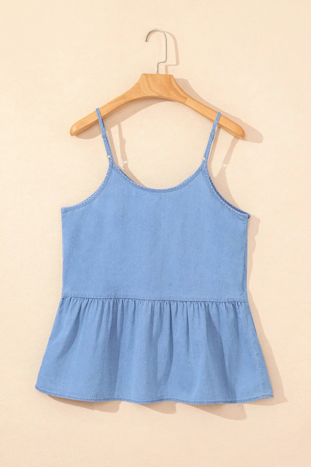 Ruffled Spaghetti Straps Denim Tank Top OutfitFlow