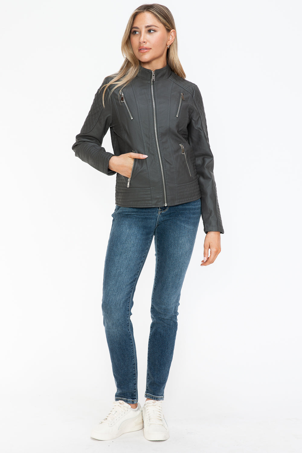 Outfit Flow - Snobbish Faux Leather Zip Up Mock Neck Jacket