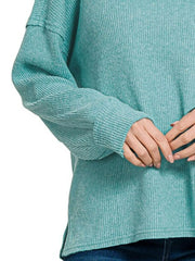 Zenana Brushed Ribbed Hacci Drop Shoulder Sweater Trendsi
