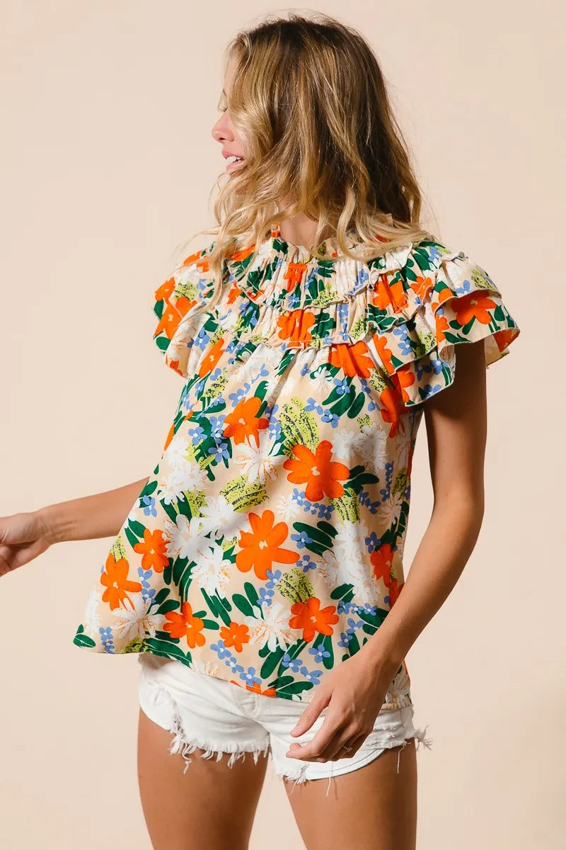 BiBi Multi Color Floral Print Woven Top OutfitFlow