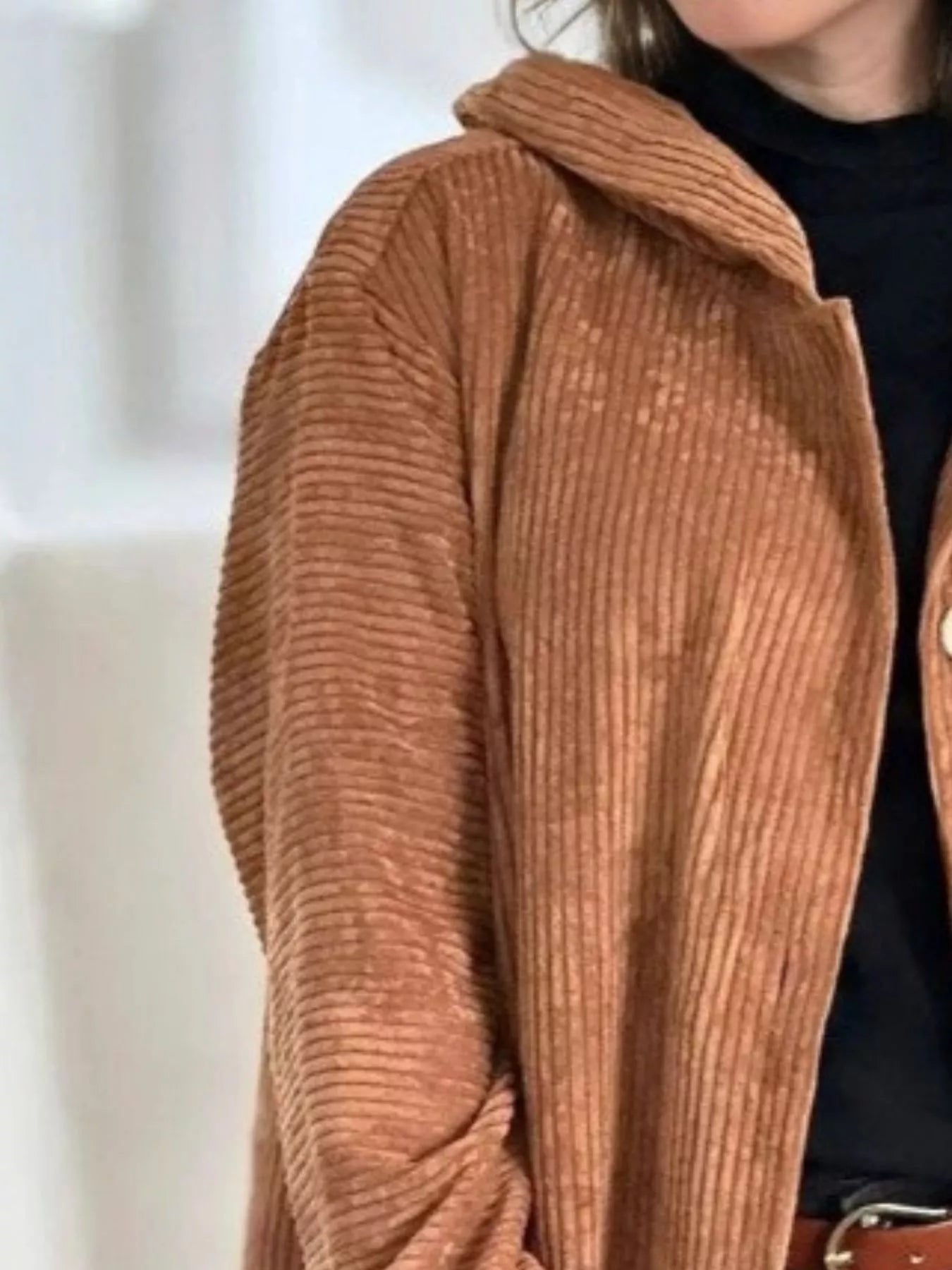 Full Size Corduroy Hooded Button-Up Jacket Plus Size OutfitFlow