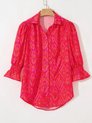 Diamond Print Flounce Sleeve Shirt OutfitFlow
