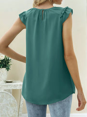 Ruffle Trim Round Neck Blouse OutfitFlow