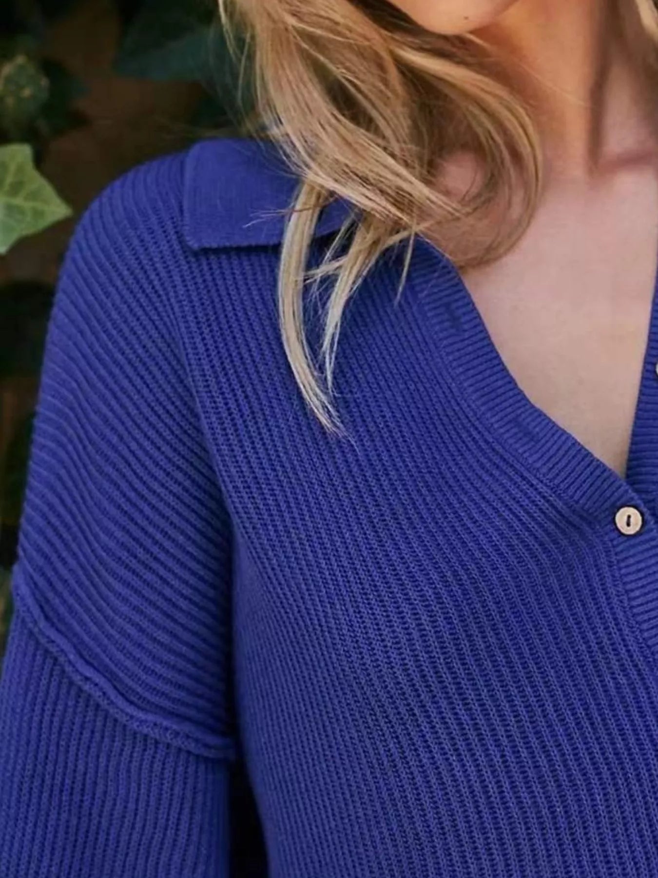 Ribbed Knit Long Sleeve Romper Blue OutfitFlow