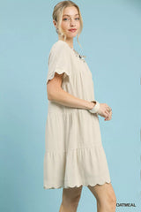 Umgee Linen Tiered Babydoll Dress with Ruffle Sleeves OutfitFlow