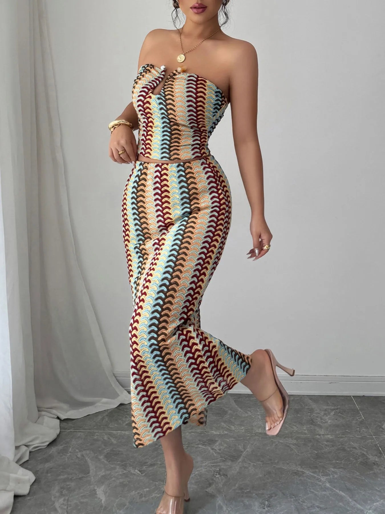 Printed Tube Top and Skirts Set OutfitFlow