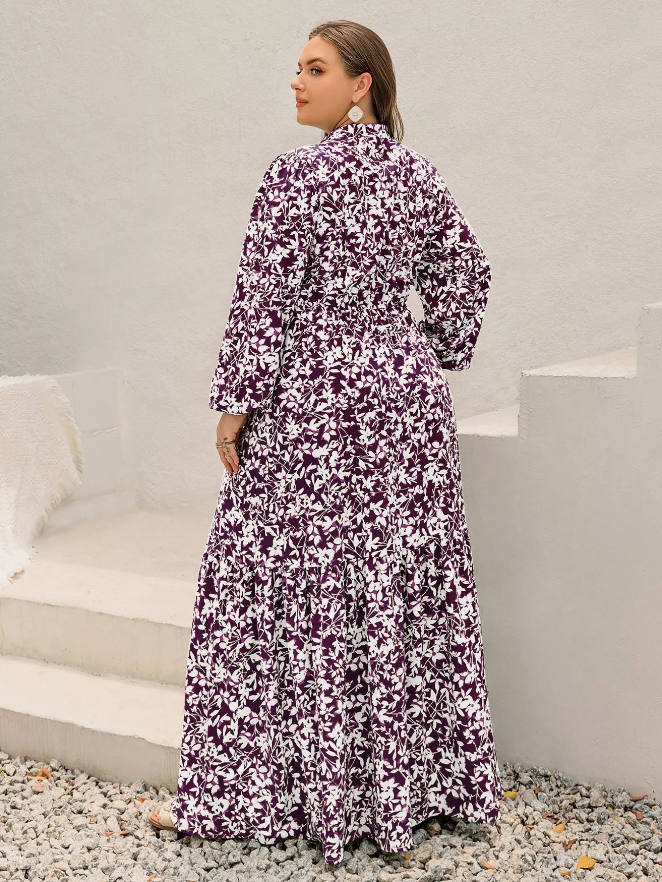 Plus Size Floral Print Maxi Dress with Long Sleeves OutfitFlow