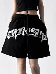 Oversized Drawstring Letter Shorts OutfitFlow