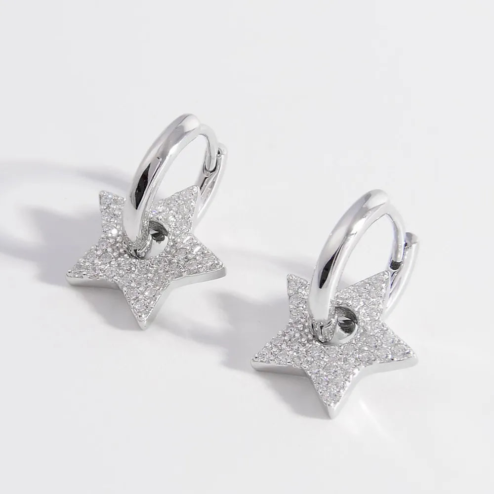 925 Sterling Silver Zircon Star Earrings Silver One Size OutfitFlow