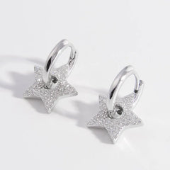 925 Sterling Silver Zircon Star Earrings Silver One Size OutfitFlow