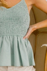 BiBi Eyelet Woven Sleeveless Elasticized Top OutfitFlow