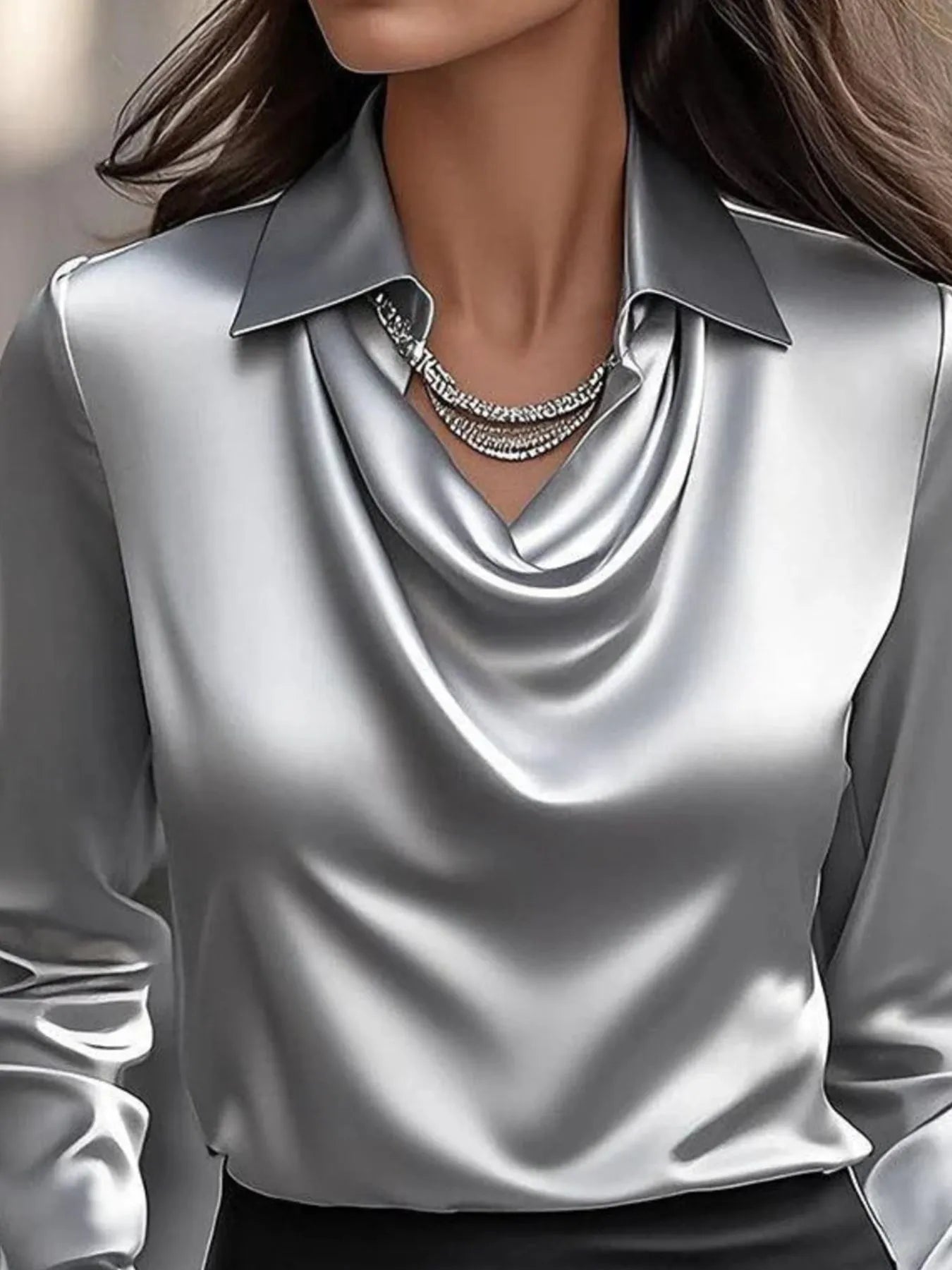 Full Size Collared Neck Long Sleeve Blouse Plus Size OutfitFlow