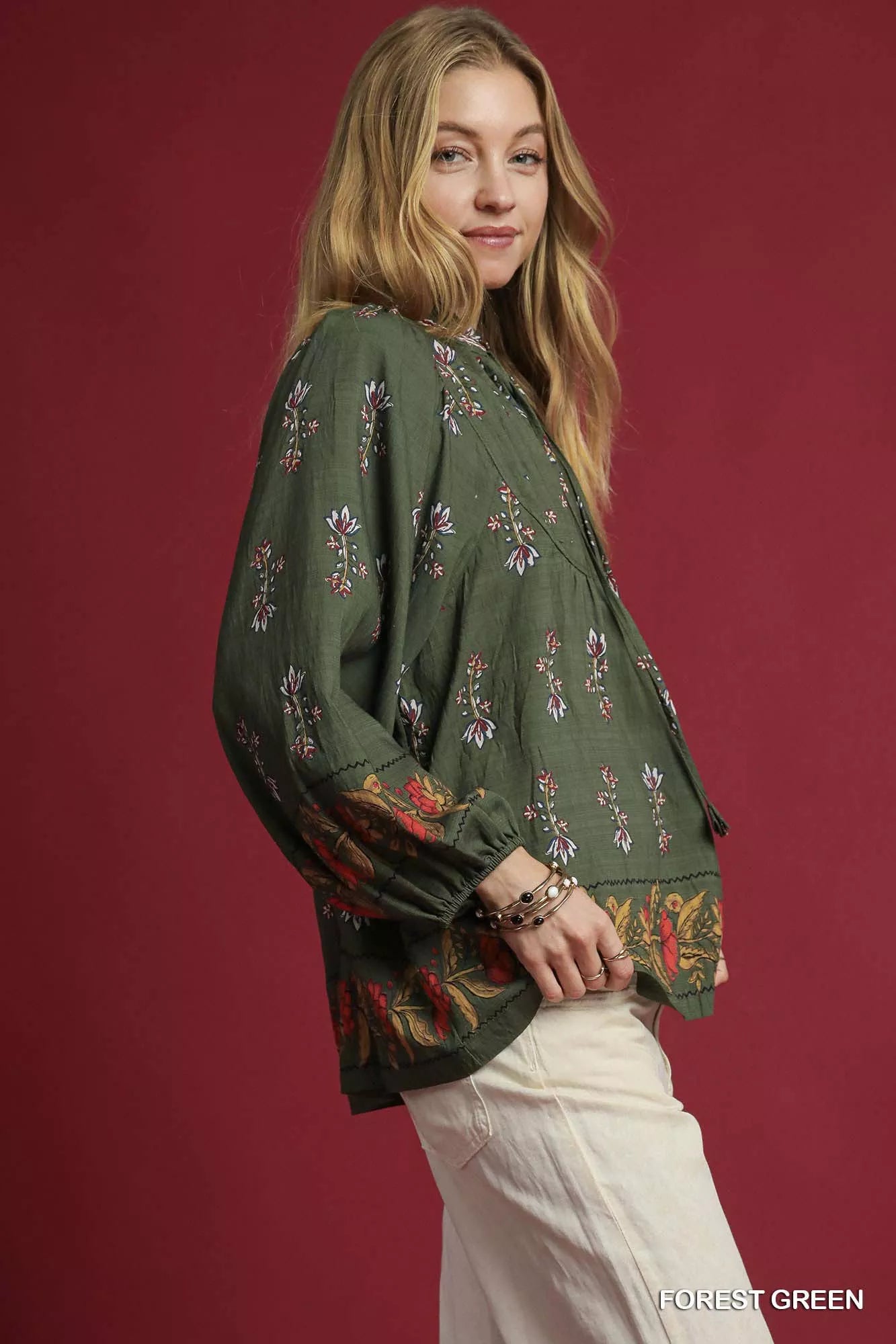 Umgee Floral Boho Peasant Blouse OutfitFlow