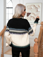 Round Neck Cable-Knit Sweater OutfitFlow