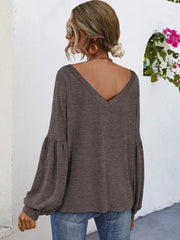 Oversized V-Neck Long Sleeve Blouse OutfitFlow
