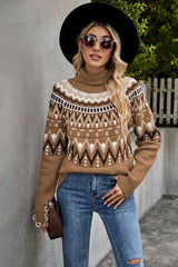 Turtleneck Ribbed Trim Sweater Camel OutfitFlow