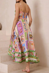 Smocked Printed Square Neck Cami Dress OutfitFlow