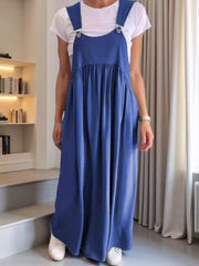 Full Size Ruched Wide Strap Overall Maxi Dress Plus Size Blue OutfitFlow