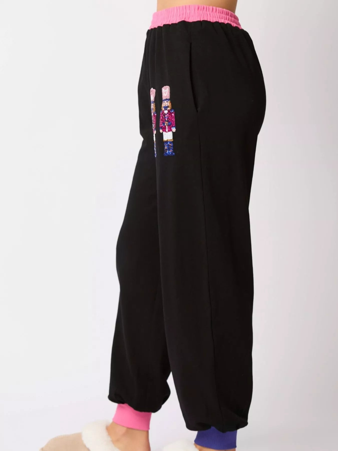 Nutcracker Contrast Trim Sweatshirt and Pants Set OutfitFlow